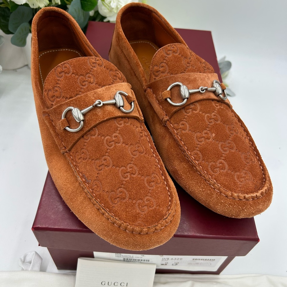 Men's Gucci guccisima suede monogram loafers size 10 fits  11 US made in Italy